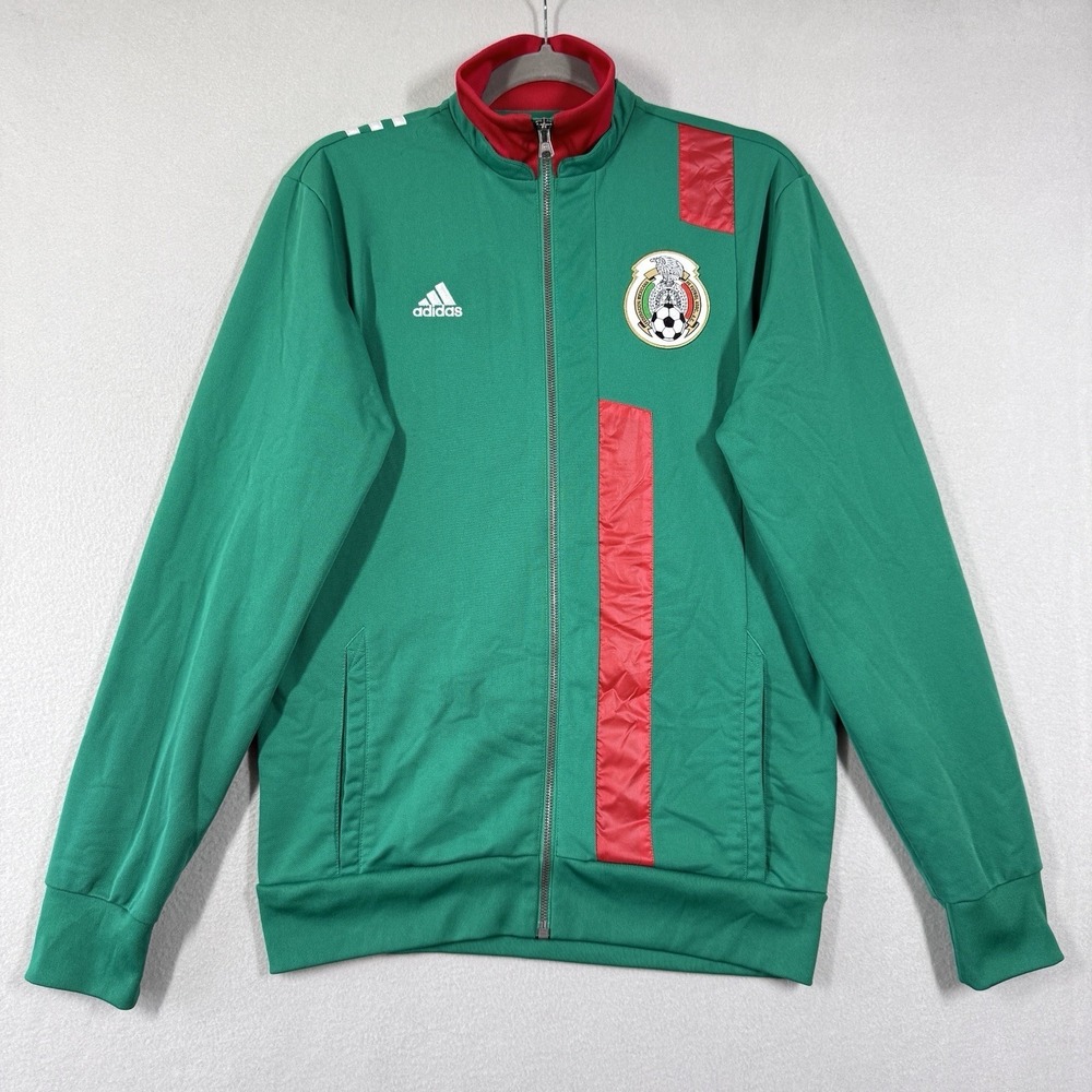 Adidas Mexico Jacket Mens Small Track Crest Patch Soccer Futbol Full‎ Zip Green